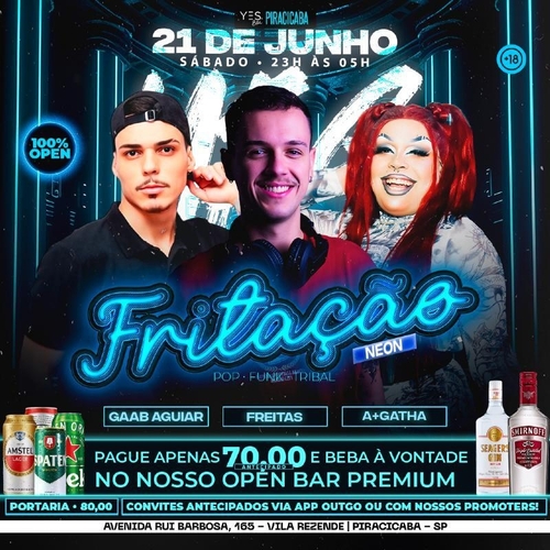 FRITAÇÃO NEON - SÁBADO OPEN BAR - 21/06/25 | Piracicaba