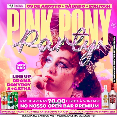 PINK PONY PARTY - SÁBADO OPEN BAR - 09/08/25 | Piracicaba